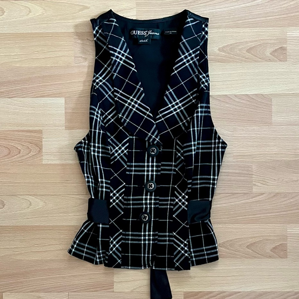 Guess Jeans Plaid Button Up Vest Top